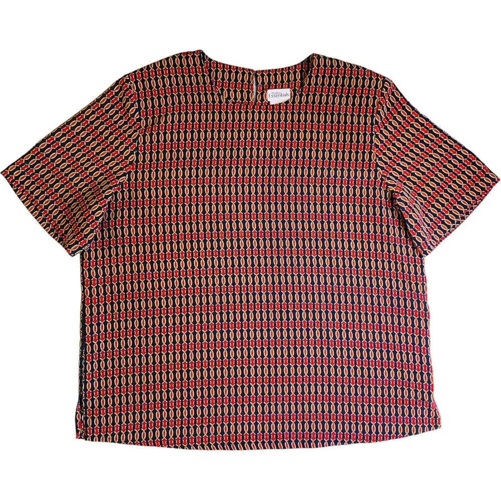 VTG Modern Essentials Womens Large Top Geo Print Shoulder Pads Retro 80s 90s L